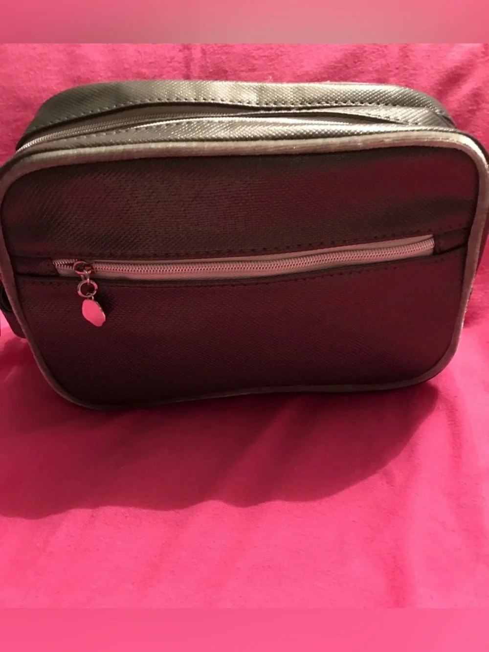 Lancôme Dark Gray Metallic Shimmer Cosmetic/Makeup Beauty Bag